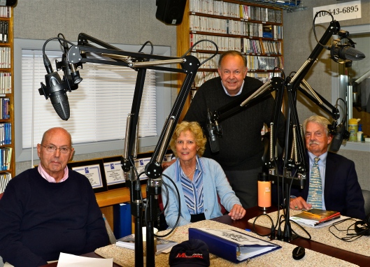 Recording in the WSDL studio, Delmarva Public Radio, are(l to r) George Merrill, Wendy Elizabeth Ingersoll, Wilson Wyatt, with show host Harold   Wilson